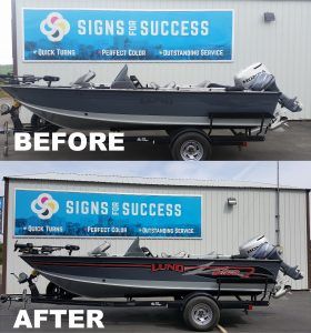 New Vinyl Graphics on Lund Fishing Boat, boat stripes