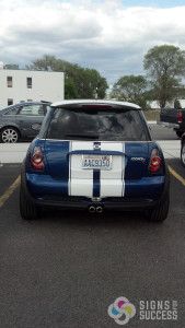 Cut high performance custom Rally Stripes on Mini Cooper in Spokane Valley & Cheney
