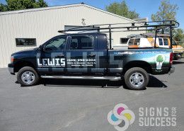 Signs for Success designed and installed this custom pickup wrap for Lewis Construction in Spokane, custom truck wrap spokane