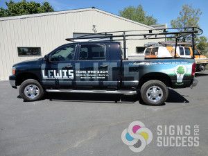 Signs for Success designed and installed this custom pickup wrap for Lewis Construction in Spokane, custom truck wrap spokane