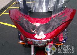 In measuring this Motorcycle for the wrap, we had to custom design this eagle to fit the curves of the fairing, designed and wrapped by Signs for Success in Spokane