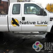 printed and cut vinyl added to pickup in Spokane and Cheney for Native Link Communications