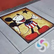 This decal for concrete, pavement, asphalt of Mickey Mouse looks great in Hillyard Spokane for the Chalk Art Walk, Call Signs for Success now for floor advertising printed ads