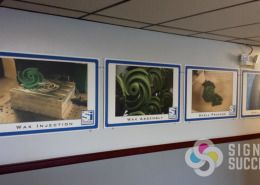 Spokane Industries takes some great photos of their processes for interior signs in their halls, printed on PVC solid plastic by Signs for Success