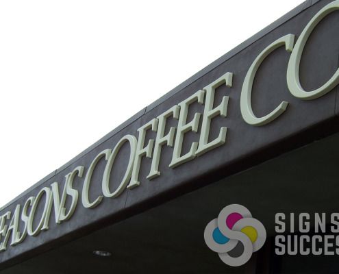 Another view of Formed Plastic or Minnesota letters for 4 seasons Coffee Co in Spokane, dimensional building letters by Signs for Success, fast, reliable service