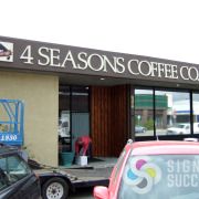 4 Seasons Coffee loves their dimensional letters with custom digitally printed plane on formed plastic, mounted with studs on fascia of building