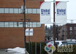 Signs for Success printed these pole banners for Global Credit Union in Spokane and Liberty Lake
