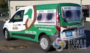 Great, unique advertising wrap design by Signs for Success for Dryer Ducks in Spokane, Custom vehicle, van, car, auto, wrap, wraps done fast