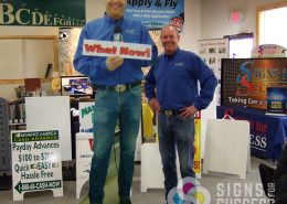 Mark Peterson of KXLY is larger than life with this 8 foot standee, free standing cutout, Mark is taller than most, but this standee dwarfs even him! Done now and fast by Signs for Success in Spokane