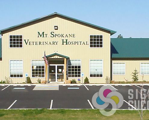 Dimensional building letters can be more complex or simple and to the point like these for Mt. Spokane Veterinary Hospital, these have been up for over a decade, by Signs for Success, call now