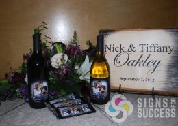 The next wedding or event, call Signs for Success for custom wine bottle labels, candy bar wraps, plank art printing as attendant gifts, and lots more ideas in Spokane