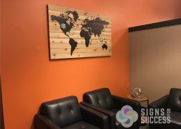 Custom printed wood wall art, Custom printed cedar planks world map with accent