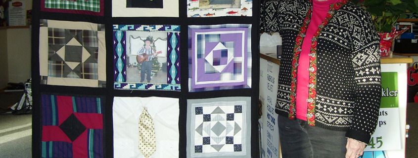 If you have photos that you want printed on linen for sewing into your quilts, like these few in memory of her father, call Signs for Success for custom pattern or photo printing on fabric, custom printed fabrics
