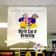 Shaped pennant banner for 2002 world cup wrestling in Spokane, WA call now for fast quote from Signs for Success, vinyl banners spokane