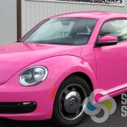 Avery color change car wrap vinyl, very small printed background to change this bug to hot pink, by Signs for Success, Spokane, color change wrap