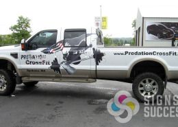 Graphics printed and cut for this Predation Crossfit pickup, Let Signs for Success help you fast with quotes now in Spokane.
