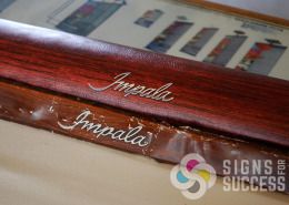 Printed woodgrain for dashboard dash restoration of Impala pieces by Signs for Success