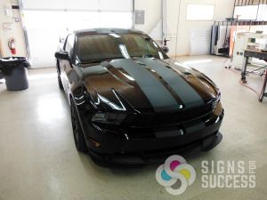 Signs for Success can add matte black accents and rally stripes or a full matte black color change wrap to your muscle car in Spokane and Chewelah