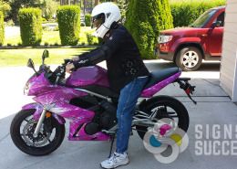Provided kits or we can print your design and wrap your motorcycle, like this one went from bright green to hot pink, motorcycle wrap