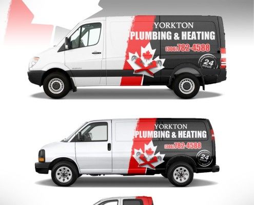 Once we create your logo, like this one for Yorkton Plumbing & Heating, we can lay it out for a variety of uses, signs, banners, vehicle wrap, business cards, promotional products and more
