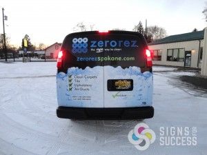 by Signs for Success in Spokane, This fleet wrap for zerorez gets better every time, for a consistent look to your contractor vehicles, call for fast signs now.