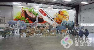 safari animal coro standees, custom event sign standees in Spokane