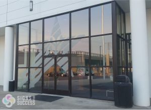 Etched Glass Vinyl on entrance windows at Food Services of America