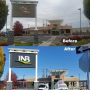 INB Pylon sign before and after daytime, lighted bank signs