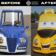 Before & After of Custom Cart Wrap Cabbie