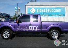 embossed truck wrap, logo embossing with matte purple metallic truck wrap