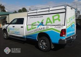 Partial vehicle wrap on Dodge pickup for Lexar Homes