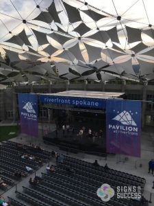 Large Mesh Banners for Concert stage at Spokane Riverfront Park Pavilion, mesh stage banners