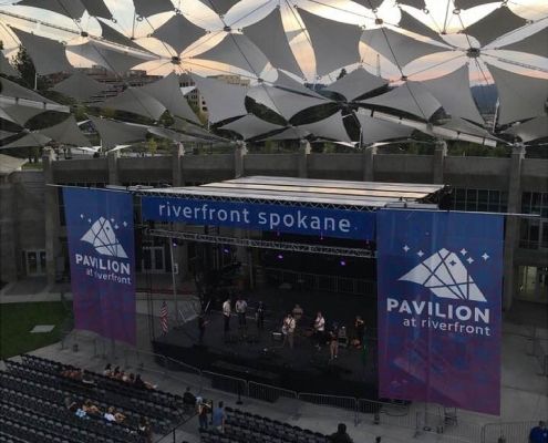 Large Mesh Banners for Concert stage at Spokane Riverfront Park Pavilion, mesh stage banners