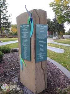 multidimensional monument sign for Connections Garden in Spokane's Riverfront Park, custom outdoor signs